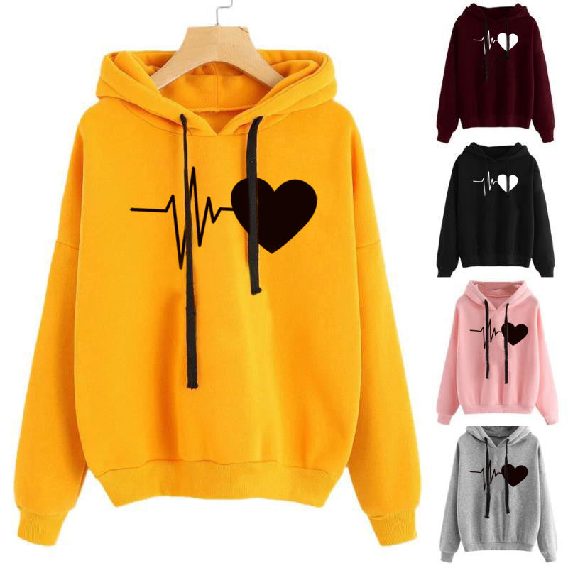 Heart print, Women’s hoodie, Streetwear, Long sleeve, Sweatshirt, Spring fashion, Autumn style, Cozy, Trendy, Casual wear, Fashionable, Comfortable, Stylish, Women’s clothing, Hoodie for women, Seasonal wear, Fashion-forward, Urban style, Graphic hoodie, Everyday wear, women's clothes