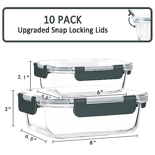 Glass Food Containers with Lids [Pack of 10]