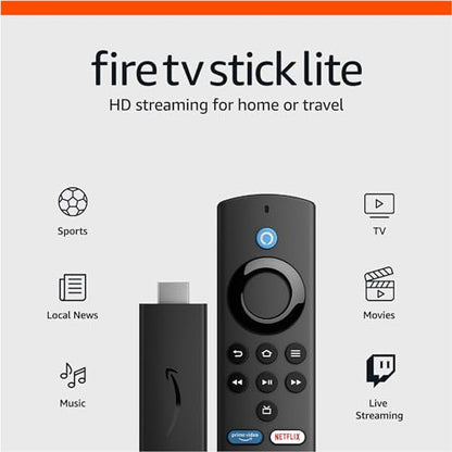 Amazon Fire TV Stick Lite, HD streaming device, Alexa Voice Remote, smart home controls, free and live TV streaming, affordable streaming stick, Fire TV Stick Lite features, best streaming device 2024, easy setup streaming stick, streaming device for smart home