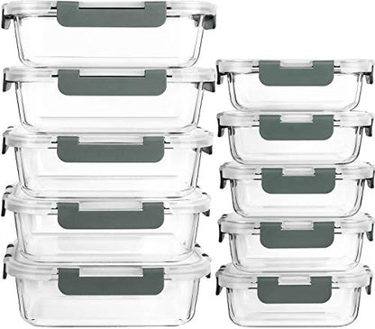 Glass Food Containers with Lids [Pack of 10]