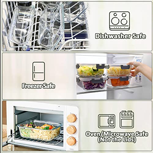 Glass Food Containers with Lids [Pack of 10]